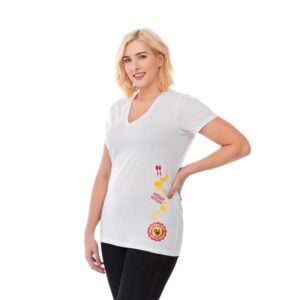 Custom Promotional Products 12 PR11285 1 White Solid 110 DECORATED Womens SAREK V Short Sleeve Tee