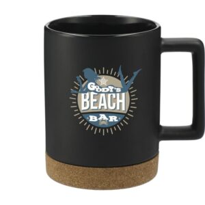 Custom Promotional Products 5 PR11567 1 Black BK DECORATED Bates 15oz Ceramic Mug w Cork Base