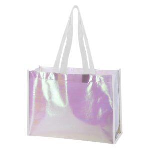 PR12375 2 WHITE WITH WHITE DECORATED Mini Pearl Laminated Non Woven Tote Bag