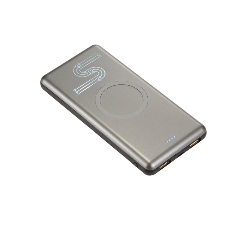 PR13081 1 Gunmetal GM DECORATED UL Listed Light Up Qi 10000 Wireless Power Bank