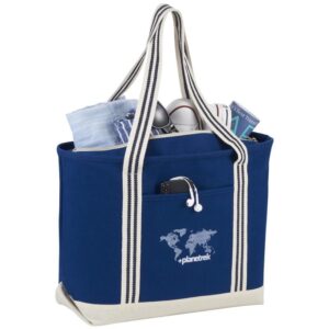 Custom Promotional Products 21 PR14981 1 Navy NY DECORATED Atlantic Stripe 20oz Cotton Zippered Boat Tote