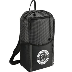 Custom Promotional Products 6 PR15079 1 Black BK DECORATED Grid 14L Drawstring Backpack