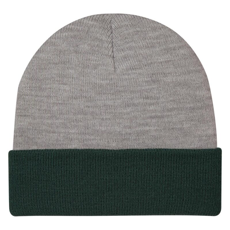Halloween Printing Products 21 PR15951 1 GRAY WITH FOREST GREEN DECORATED Two Tone Knit Beanie With Cuff