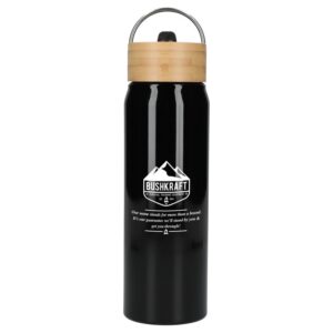 Custom Promotional Products 6 PR16479 1 Black BK DECORATED Billy 26oz ECO Aluminum Bottle w FSC Bamboo Lid