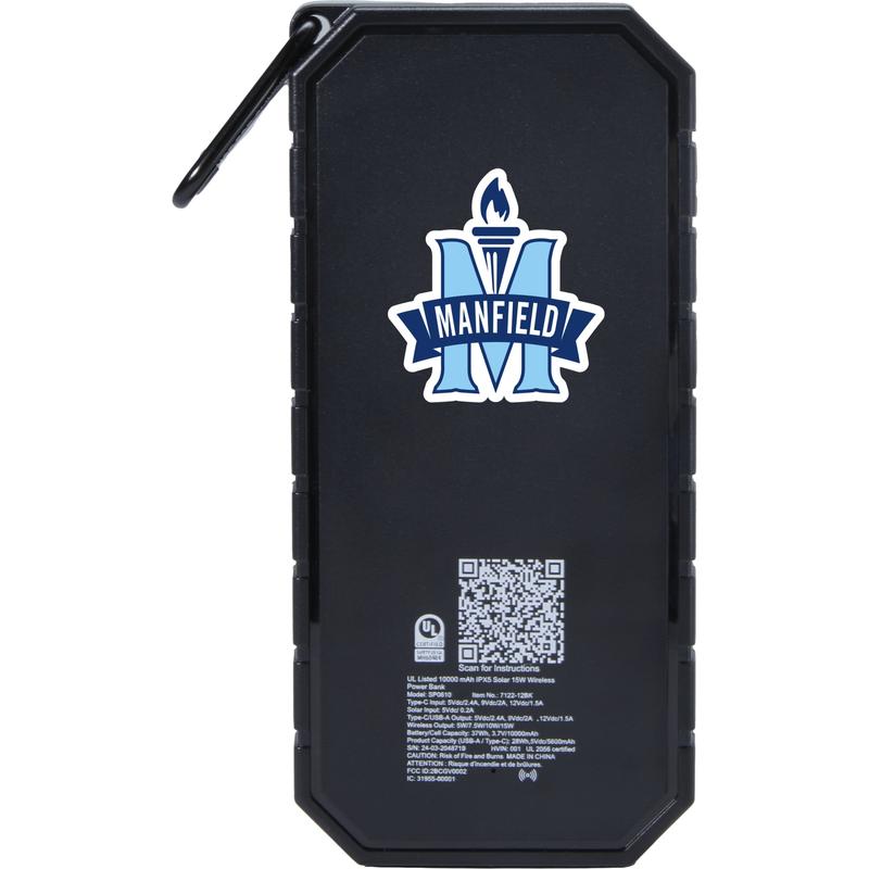 PR16853 1 Black BK DECORATED UL Listed 10000 IPX5 Solar 15W Wireless Power Ban