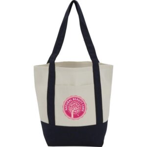 PR18475 1 Black BK DECORATED Small Recycled 8oz Cotton Tote