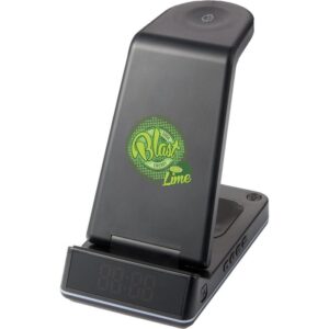 Custom Promotional Products 8 PR18993 1 Black BK DECORATED TriCharge Plus 3 IN 1 Qi Wireless Charging Stand