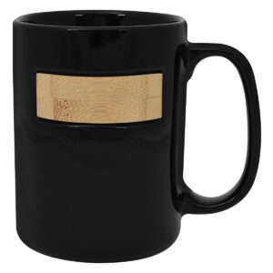 Custom Promotional Products 3 PR21147 1 BLACK DECORATED 15 Oz. Peek A Bamboo Stoneware Mug