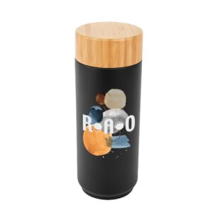 PR22751 1 BLACK DECORATED 16 Oz. Stainless Steel Lexington Bottle With Bamboo Lid