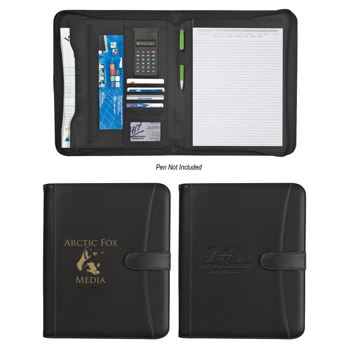 PR23083-Pebble-Grain-Zippered-Portfolio-With-Calculator.jpg PR23083 Pebble Grain Zippered Portfolio With Calculator