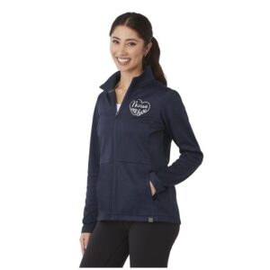 PR23315 1 Vintage Navy Heather 573 DECORATED MERRITT Eco Knit Full Zip Womens