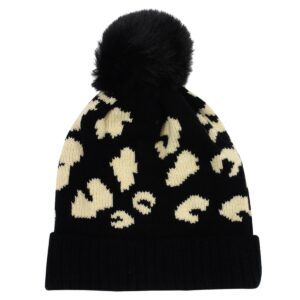 Custom Promotional Products 16 PR24515 1 BLACK WITH BLACK DECORATED Leopard Print Pom Beanie