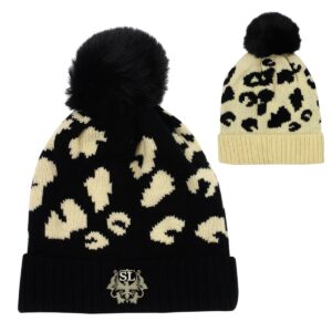 PR24515 Leopard Print Pom Beanie