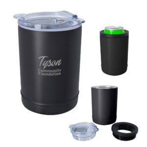 PR24541 1 BLACK DECORATED 2 In 1 Copper Insulated Beverage Holder And Tumbler