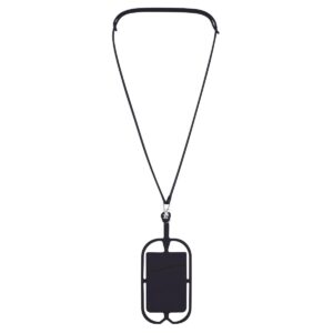 PR24675 1 BLACK DECORATED Silicone Lanyard with Phone Holder Wallet