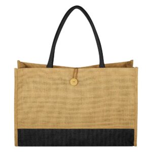 Custom Promotional Products 21 PR25439 1 NATURAL WITH BLACK DECORATED Jute Box Tote Bag