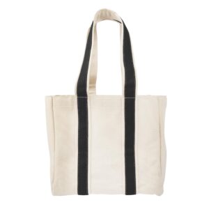 PR25569 1 NATURAL WITH BLACK DECORATED Quatre Wine Bottle Tote Bag