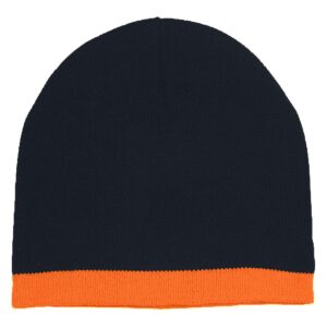 Custom Promotional Products 9 PR25655 1 BLACK WITH ORANGE DECORATED Knit Beanie With Stripe