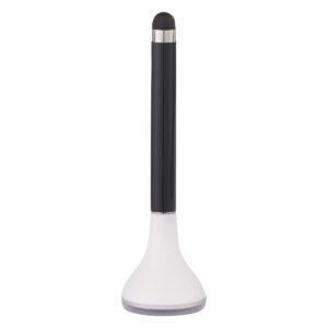 Custom Promotional Products 16 PR25867 1 WHITE WITH BLACK DECORATED Stylus Pen Stand With Screen Cleaner