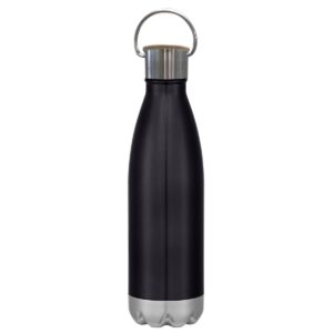 PR26327 1 BLACK DECORATED 16 Oz. Swiggy Stainless Steel Bottle With Bamboo Lid