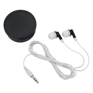 Custom Promotional Products 21 PR26763 1 BLACK DECORATED Earbuds In Round Plastic Case