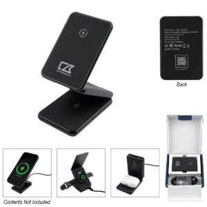 PR31513 1 BLACK DECORATED Cutter Buck 3 In 1 Magnetic Wireless Charger