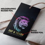 Dual Raised Holographic Gold Silver SPOT UV Hang Tags Clothing Branding Premium fashion Luggage