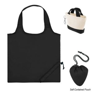 PR35863 1 RECYCLED BLACK DECORATED Foldaway Recycled Tote Bag