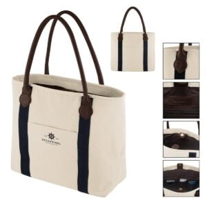 PrintMagic Home Page 70 PR35889 1 NATURAL WITH BROWN DECORATED Cutter Buck 24 Oz. Cotton Canvas Tote Bag